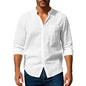 Linen Long Sleeve Stand Collar Shirt