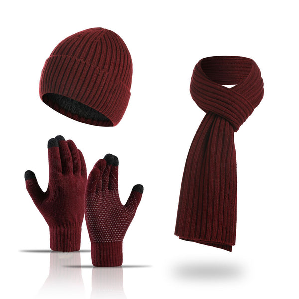 Ensemble bonnet, écharpe et gants tricotés de couleur unie pour l'hiver