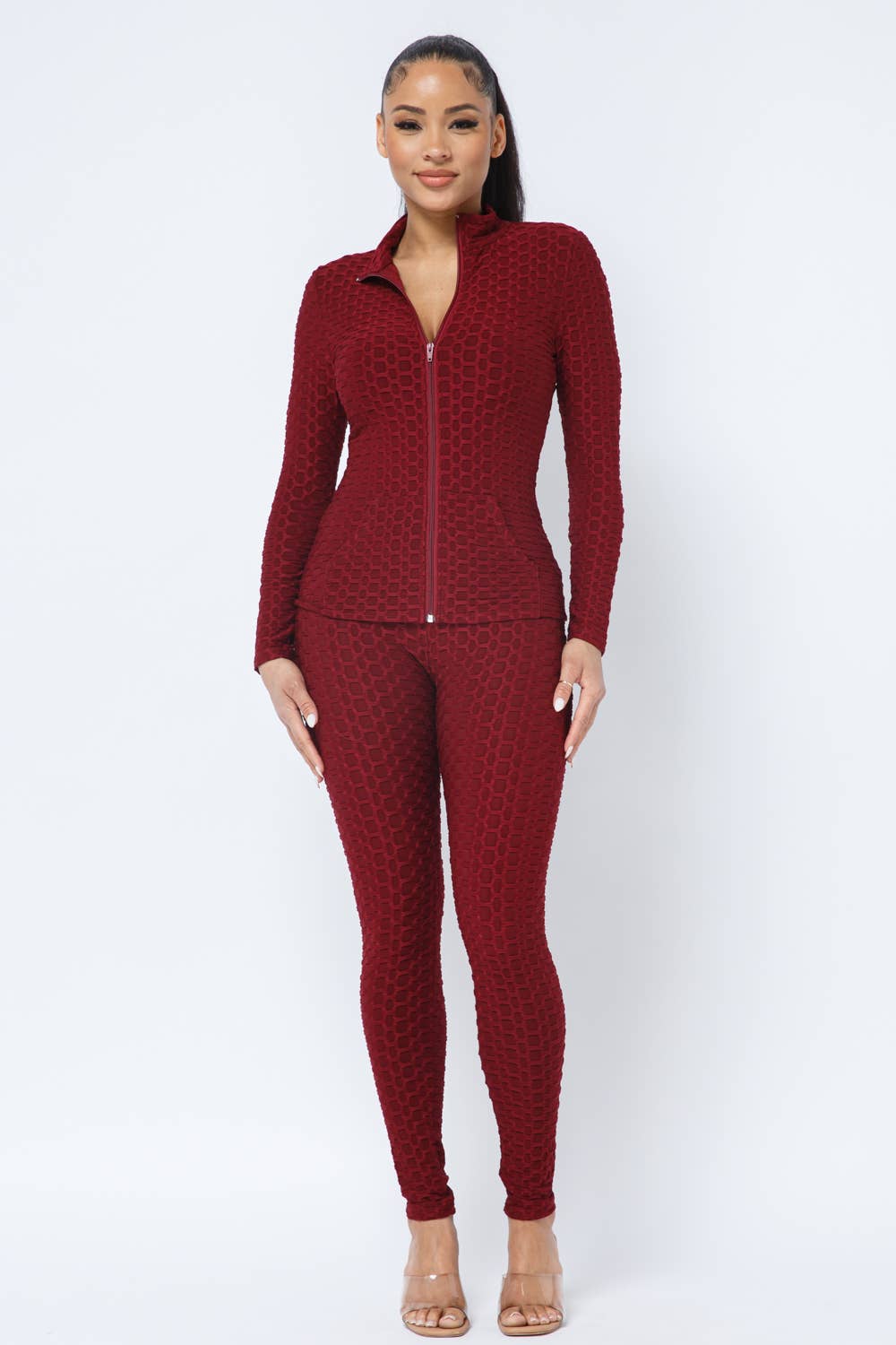 Ensemble Veste et Legging avec Poches Latérales Zippées Nid d'Abeille