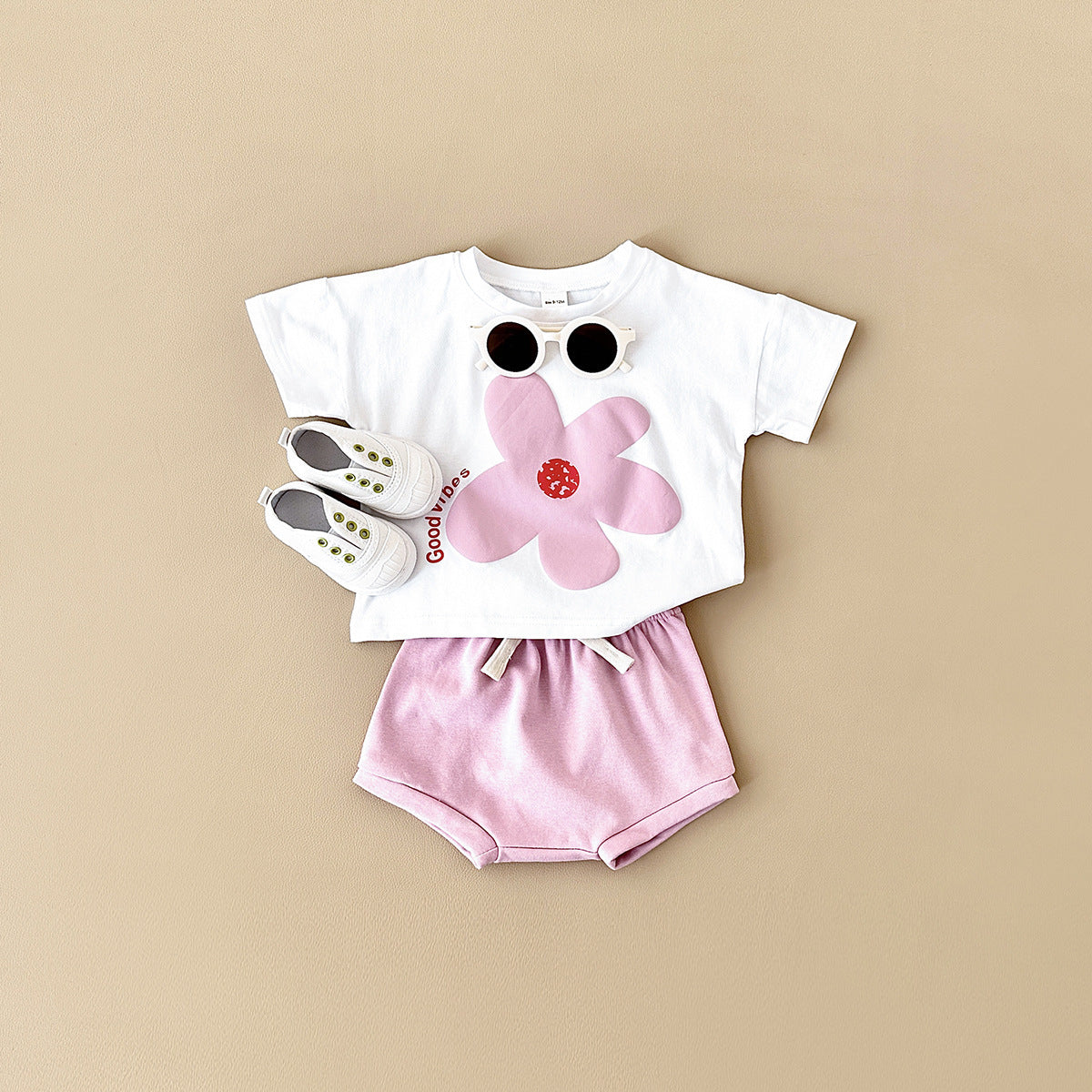 Baby Sun Print Top Casual Short Sleeve Two-piece Set