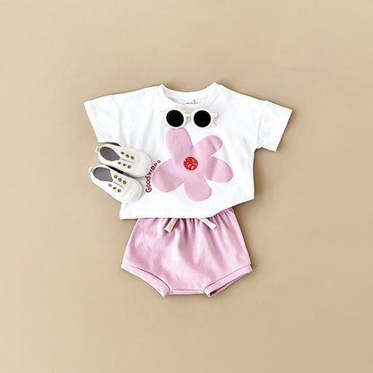 Baby Sun Print Top Casual Short Sleeve Two-piece Set