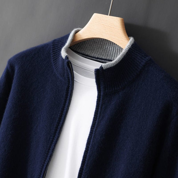 Mens Stand Collar Zipper Thickened Sweater - Stuffs & Savers