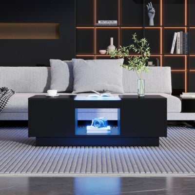LED Coffee Table with Storage and Drawers