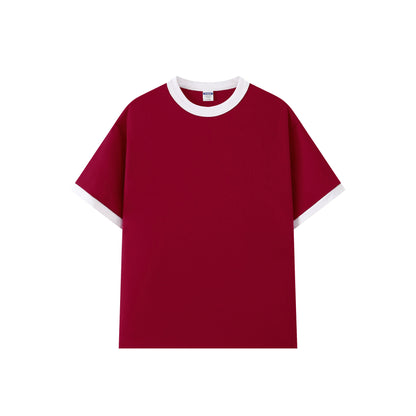 Contrast-color Short-sleeve Crew Neck Spliced Color
