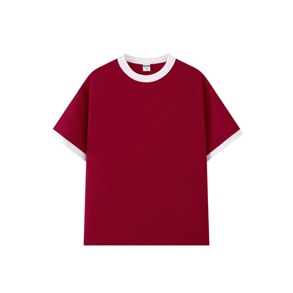 Contrast-color Short-sleeve Crew Neck Spliced Color