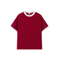 Contrast-color Short-sleeve Crew Neck Spliced Color