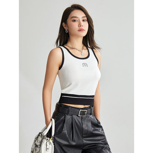 U-neck Camisole Contrast Color Slim Fit Bodybuilding All-match