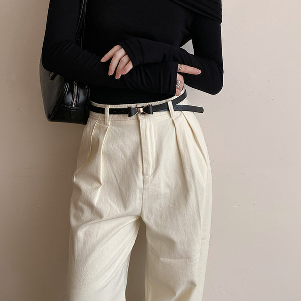Ceinture fine coréenne à nœud pour femme, assortie à tout
