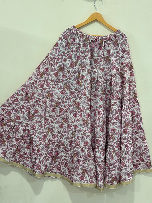 Blackfever White & Pink Floral Tiered Cotton Skirt – Free Size