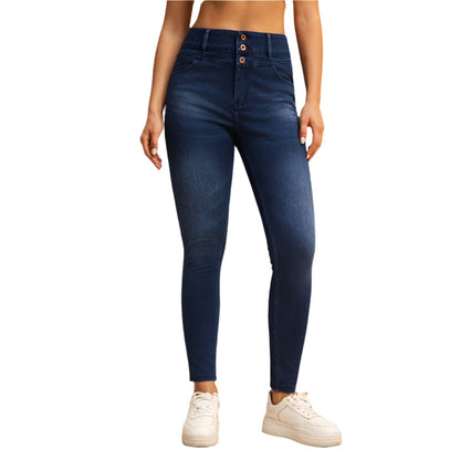 Shascullfites Melody Jean Skinny Taille Haute pour Femme – Jean Stretch Bleu Foncé avec Poches Zippées et Effet Push-Up
