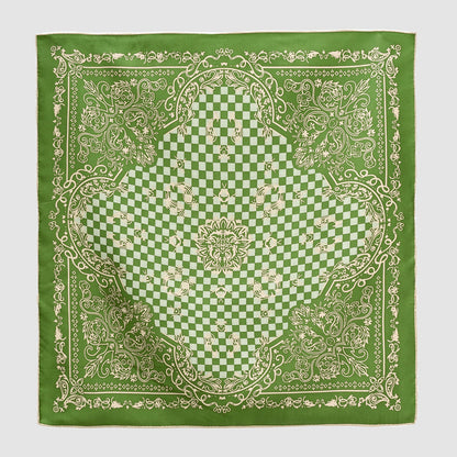 Classic Baroque Check Silk Scarf - 53cm Hand-rolled Men's Square Neckerchief Women's Bandana