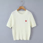 Short sleeved embroidery college style knitted sweater