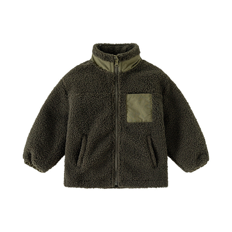 Fleece Stand Collar Stitching coat