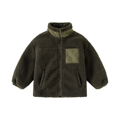Fleece Stand Collar Stitching coat