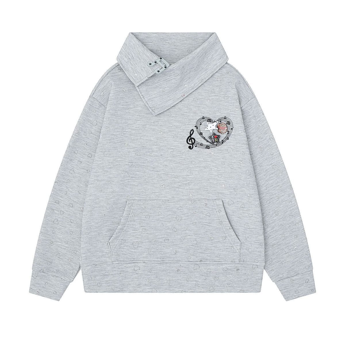 Musical Note Embroidery Scarf Collar LoosePullover Hoodie