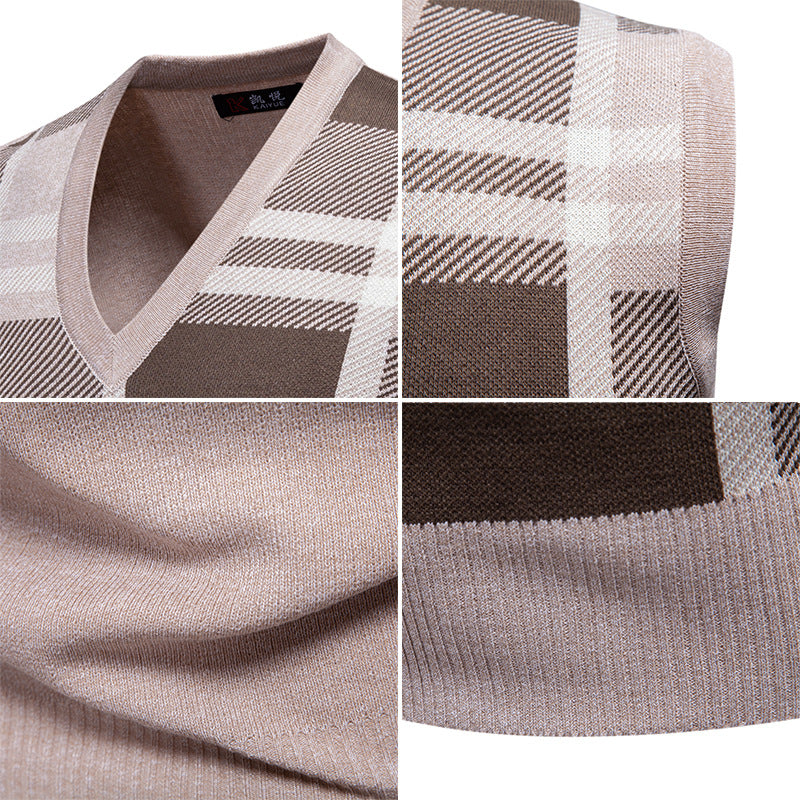 Sweater Knitwear Plaid V-Neck Pullover Casual Vest