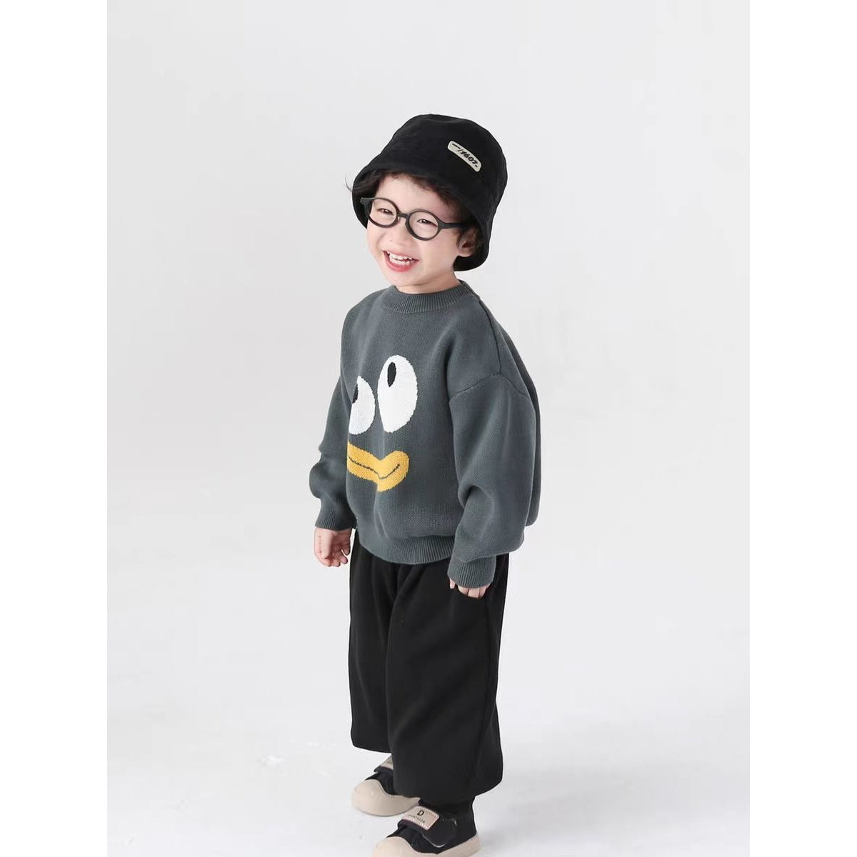 Cute Patterned Crew-neck Top For Boys