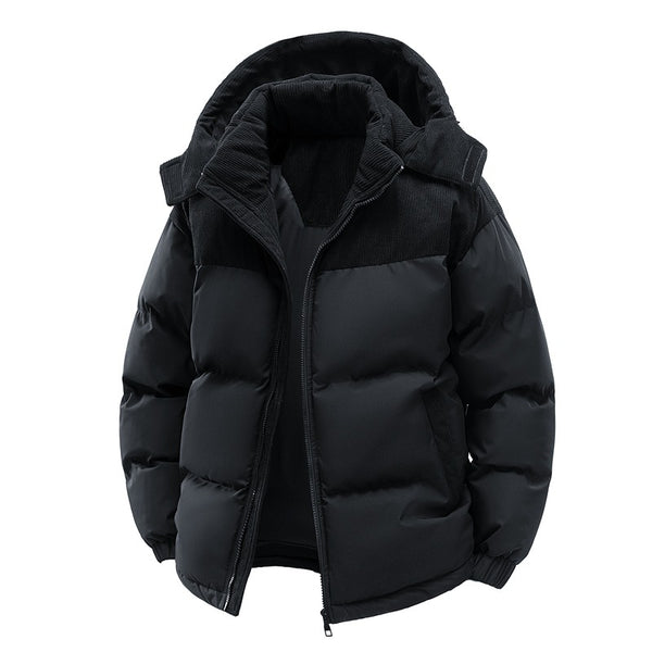Manteau rembourré en coton avec chapeau amovible pour couple, patchwork contrasté, épaissi