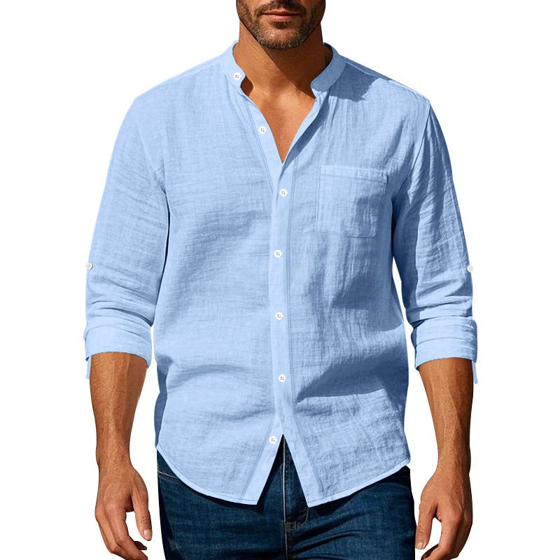 Linen Long Sleeve Stand Collar Shirt