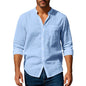 Linen Long Sleeve Stand Collar Shirt
