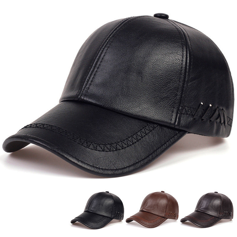 Men's Faux Leather Baseball Cap | Dome Crown Adjustable Hat