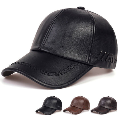 Men's Faux Leather Baseball Cap | Dome Crown Adjustable Hat