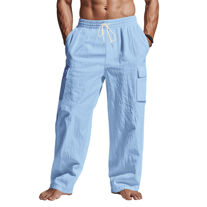 Men's Workwear Multi-pocket Straight Linen Pants