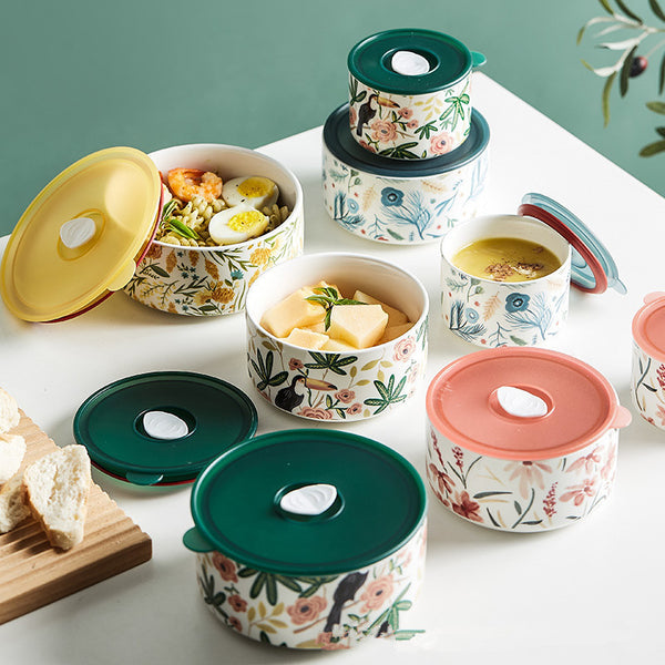 Portable box With Cover Ceramic Bowl