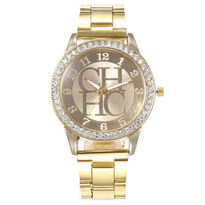 Alloy Diamond-Embedded Men's Wristwatch Fashion Trend Steel Strap Gift Student Watch