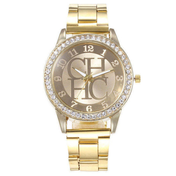 Alloy Diamond-Embedded Men's Wristwatch Fashion Trend Steel Strap Gift Student Watch