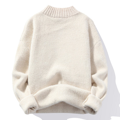 Fashionable Casual Solid-Color Crew-Neck Loose Knitted Pullover Sweater
