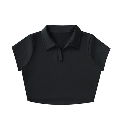 Womens V-Neck Lapel Crop Top