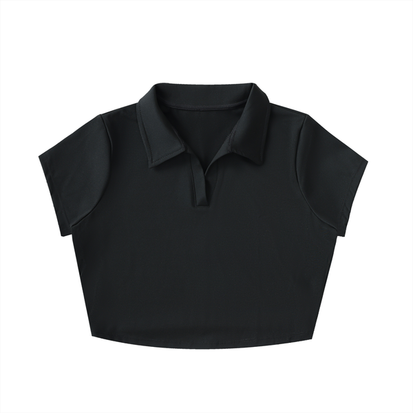 Womens V-Neck Lapel Crop Top