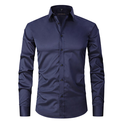 Men's Long-sleeved Fashion Top Slim Solid Color Stretch Shirt