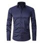 Men's Long-sleeved Fashion Top Slim Solid Color Stretch Shirt