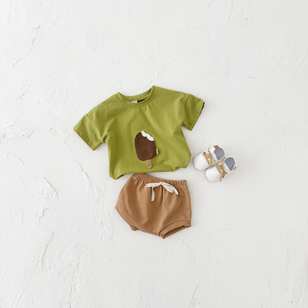 Girls' Cotton Ice Cream Patch Top and Shorts