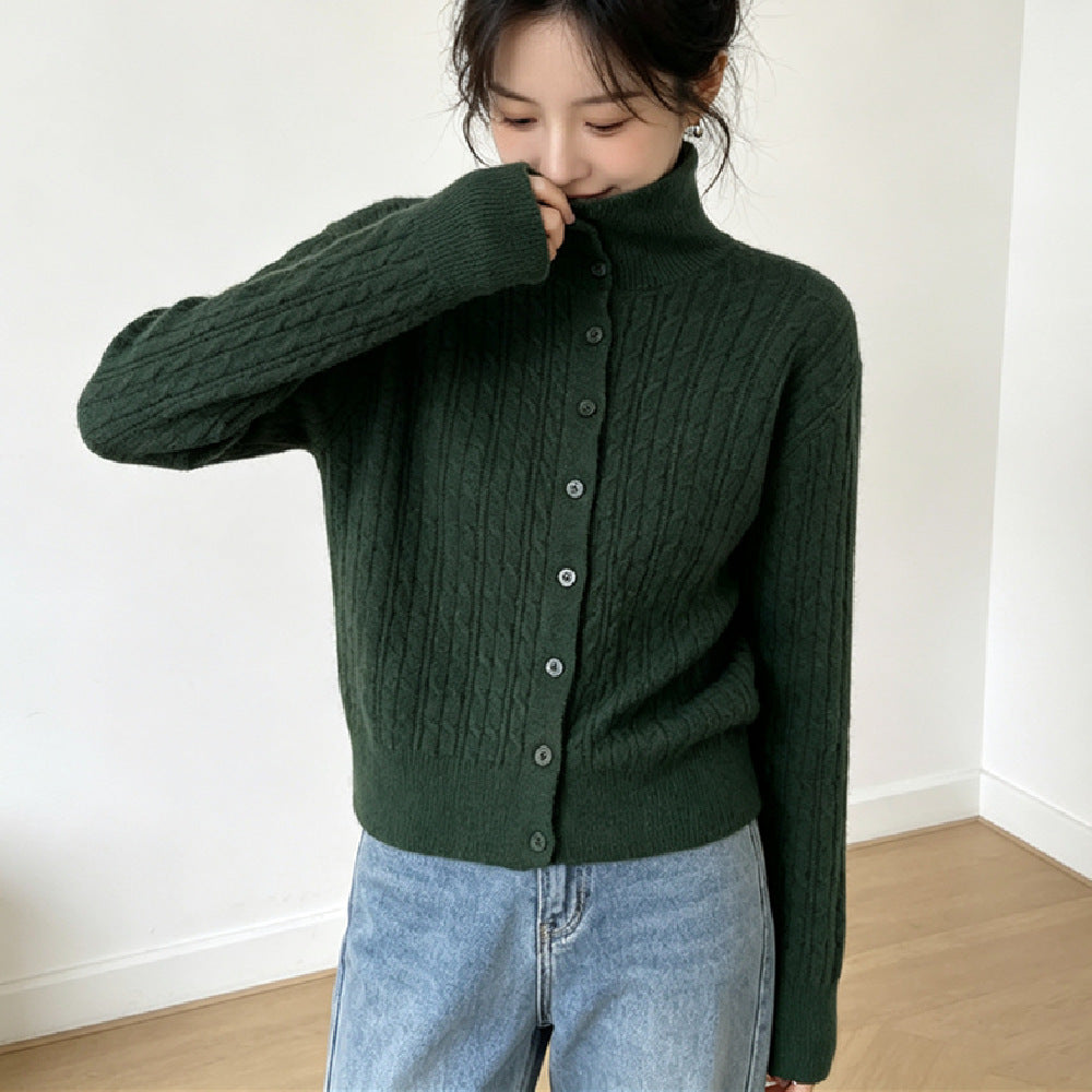 Single breasted high neck long sleeved sweater