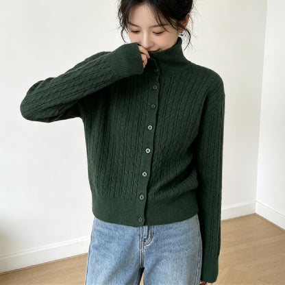 Single breasted high neck long sleeved sweater