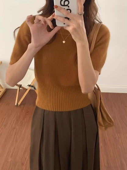 Soft Glutinous Inner Wear Sweater Puff Sleeve Short