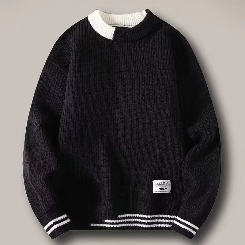 Men's  Block Round Neck Thickened Warm Sweater