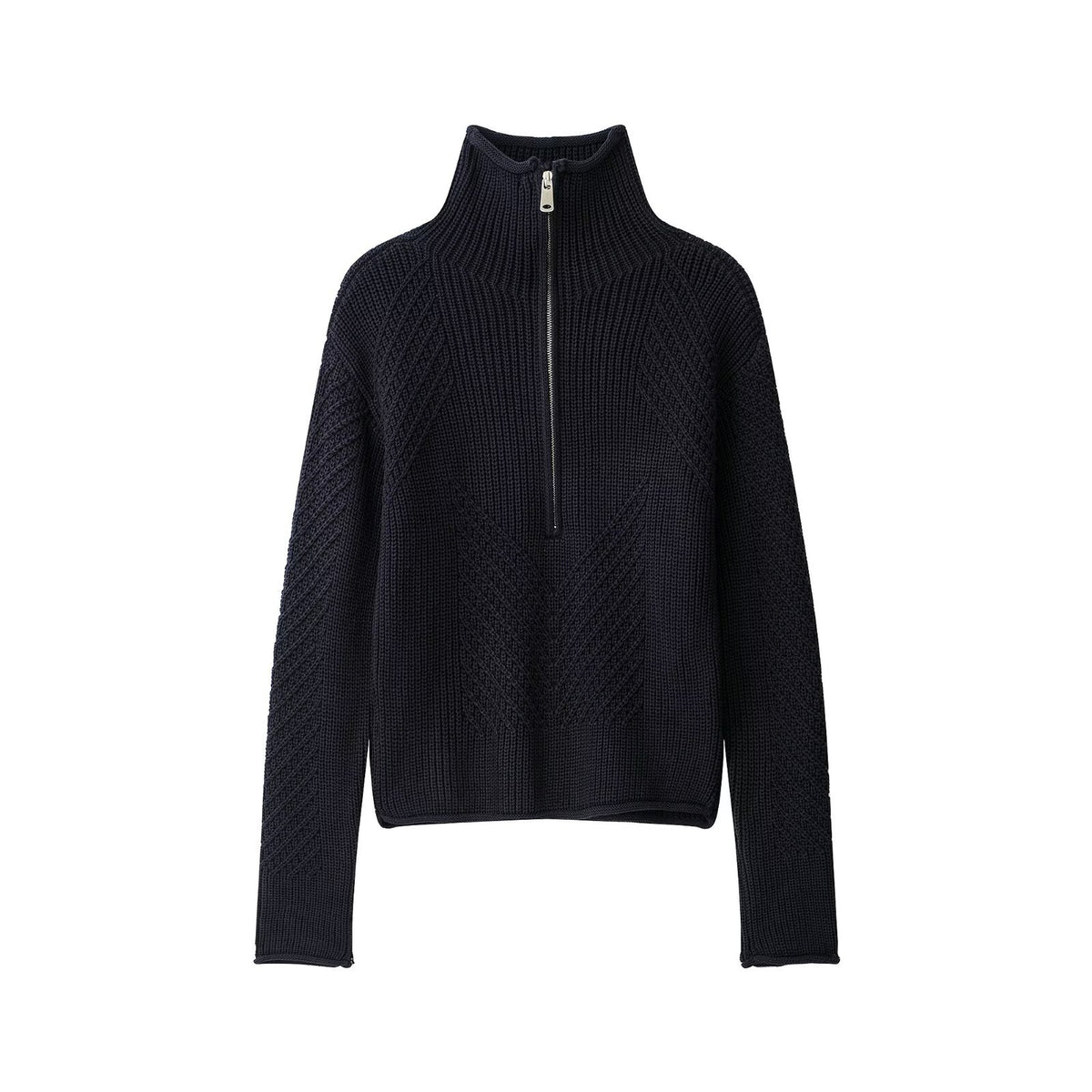 Half zip textured knitted sweater for women