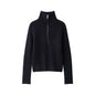 Half zip textured knitted sweater for women