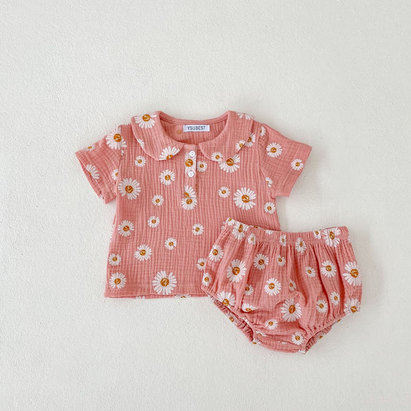 Baby Girl Doll-Collar Short-Sleeve Set