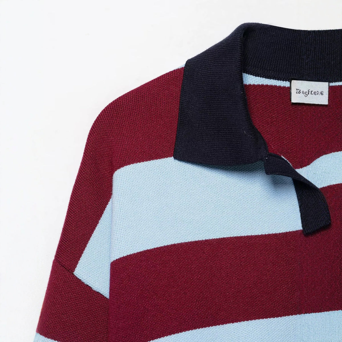 Versatile casual minimalist polo collar long sleeved striped knit sweater for women