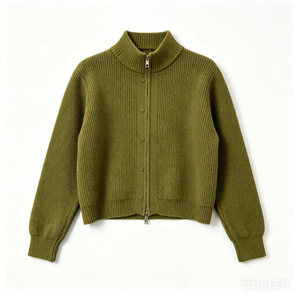 Solid color stand up collar sweater