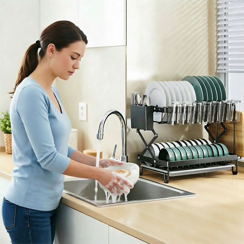 Foldable 2-Layer Kitchen Dish Rack
