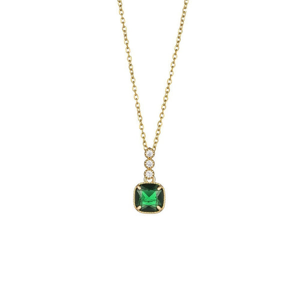 Emerald Square Gemstone Pendant Micro-inlaid Necklace - Stuffs & Savers