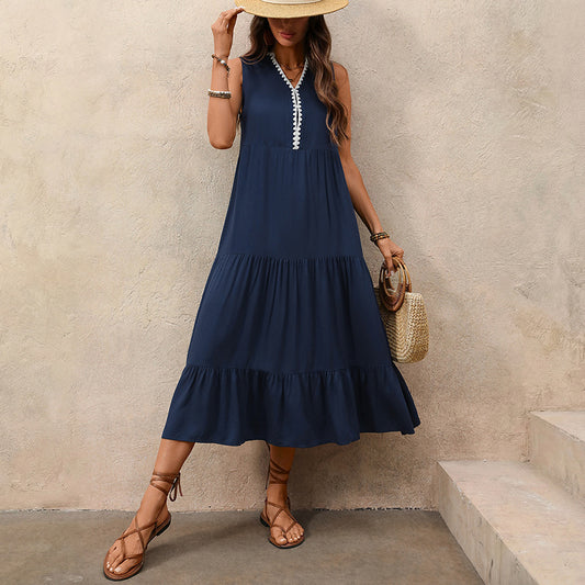 Color-Block V-Neck Maxi Dress