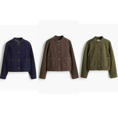 Womens Denim Stand Collar Jacket
