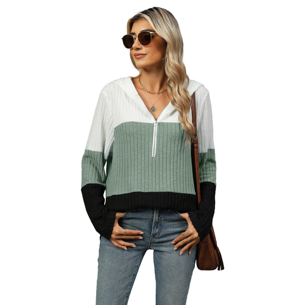 Women's Zipper Hooded Long Sleeve Top